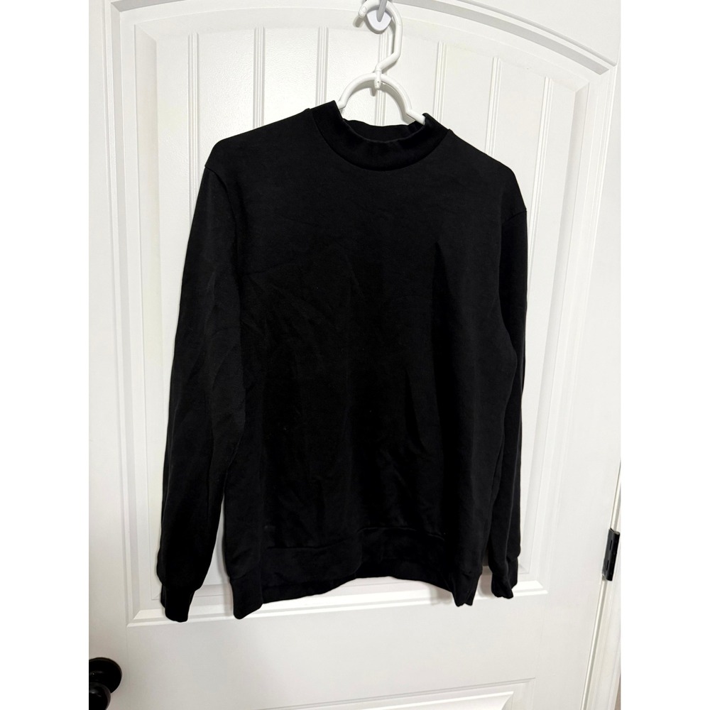 Zara Mock Neck Sweatshirt‎ Mens M Black Solid Long Sleeve Cotton Blend